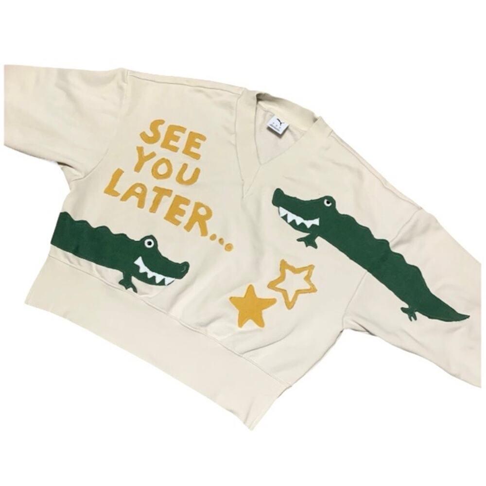 “See You Later Alligator!” Custom Upcycled Puma Patchwork Sweatshirt Large